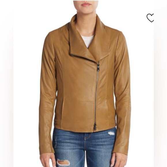 VINCE Scuba Tan/Brown Goat Leather Moto Jacket Women’s Sz Medium - Picture 1 of 12